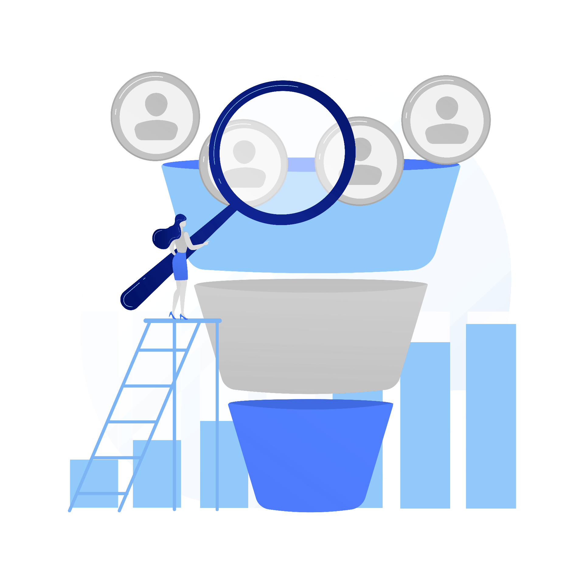 Illustration of qualified leads flowing through a funnel